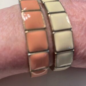 Bracelet: 1/2" Gold Edge Enamel Tiles. 8" Stretch Bracelets, Peaches & Cream